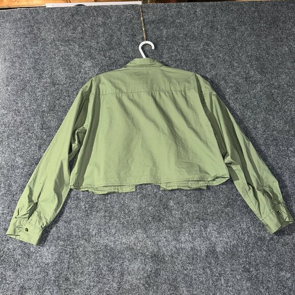 LIFE Love is for Eternity Top Womens XL Green Button Up Crop Long Sleeve Pockets - Picture 6 of 7